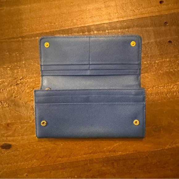 Prada Saffiano Leather Blue Ribbon Gold Long‎ Wallet Guaranteed 100% Authentic - Picture 10 of 15